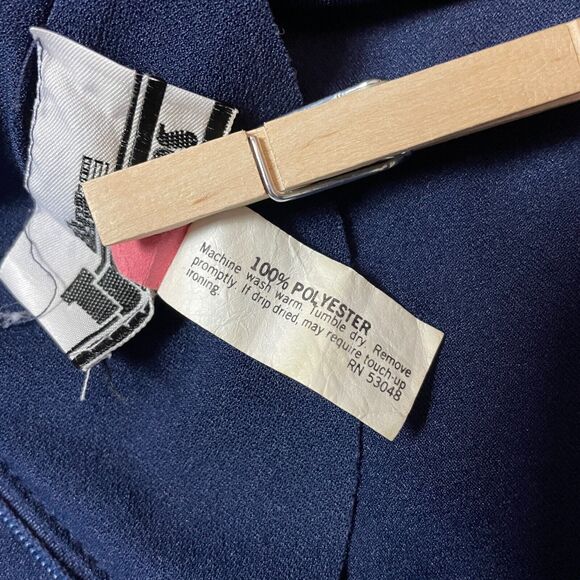 Vintage Dress Size 7 Navy Blue Bow Puff Sleeve Secretary Retro Preppy 70s 80s - Picture 12 of 16